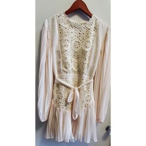 AROSE Studio Jules Dress L Cream NWT Stunning Pleat Crochet Style Lace/Line/Belt
